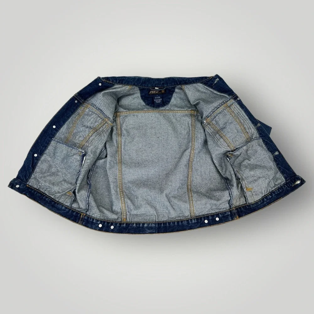 Paco Denim‎ Jacket Youth L Blue Spellout Embroidered 90s Grunge Skater Vintage